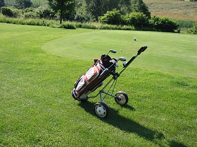 Rasen ohne Unkraut ist auf dem Golfplatz auf dem Grn und dem Vorgrn wichtig